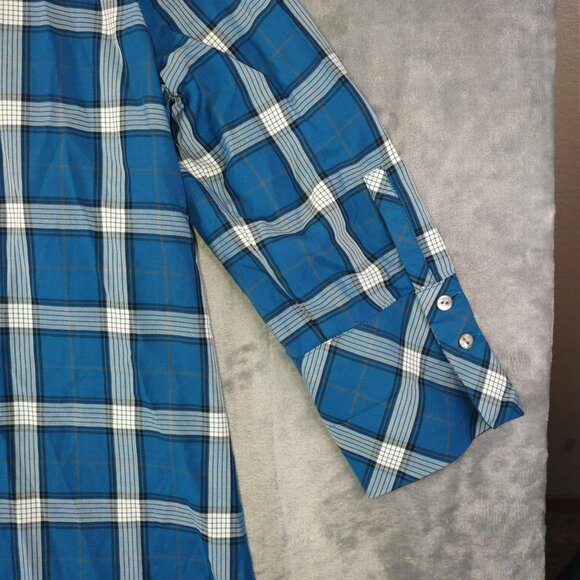 J. Jill Women M Blue Plaid Atlantic Plaid Timeless Tartan Vibe Relaxed Comfy Top - Picture 5 of 12